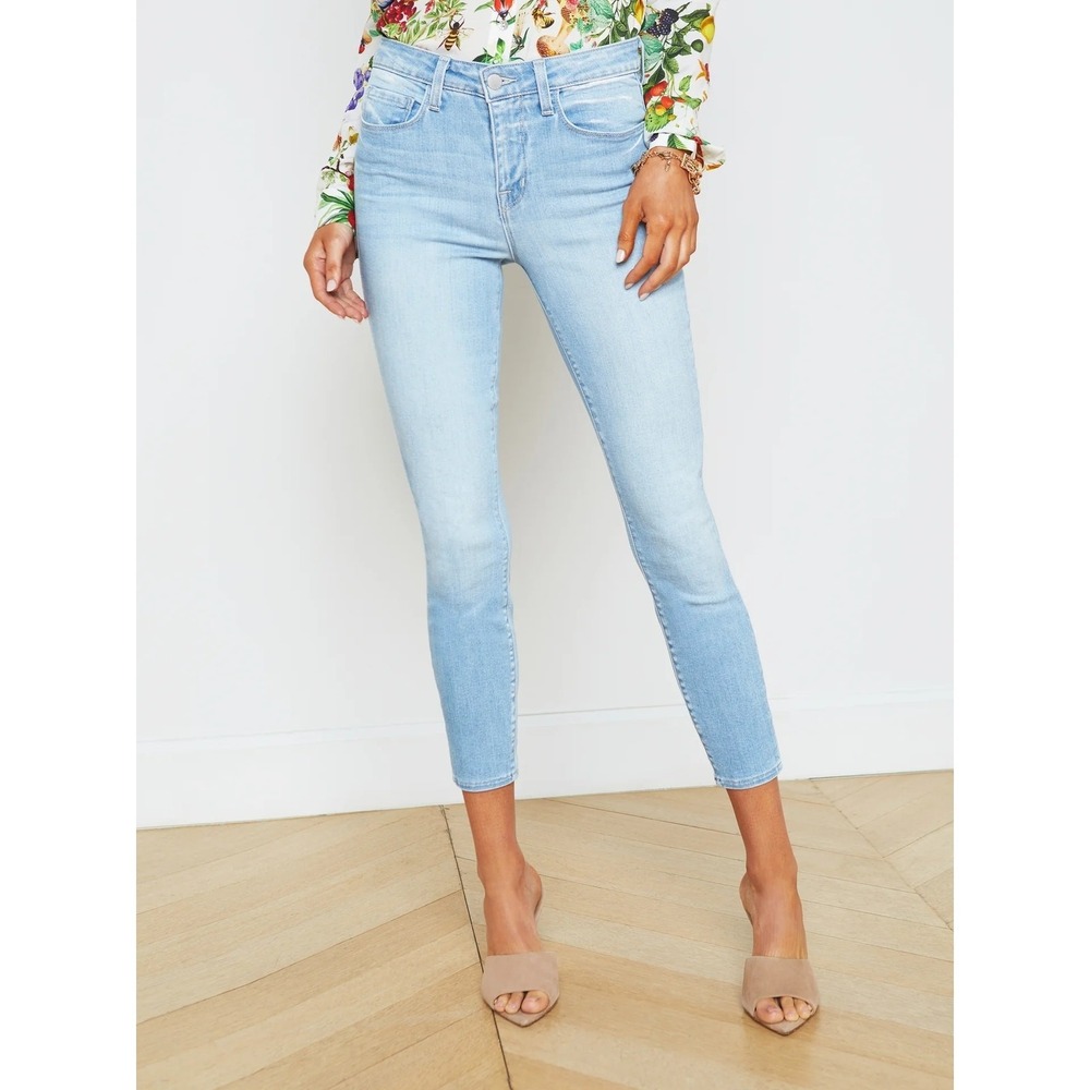 L'AGENCE Margot High Rise Skinny‎ Jeans 23 Light Blue Bonham Cropped Denim Exc